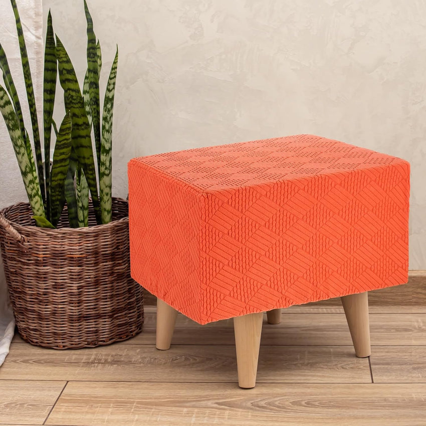Stretch Foot Stool Cover Stripe Square Foot Stool Slipcover with Elastic Furniture Protector for Living Room Bedroom Fit Length 85-95cm / 33"-37", Large, Khaki
