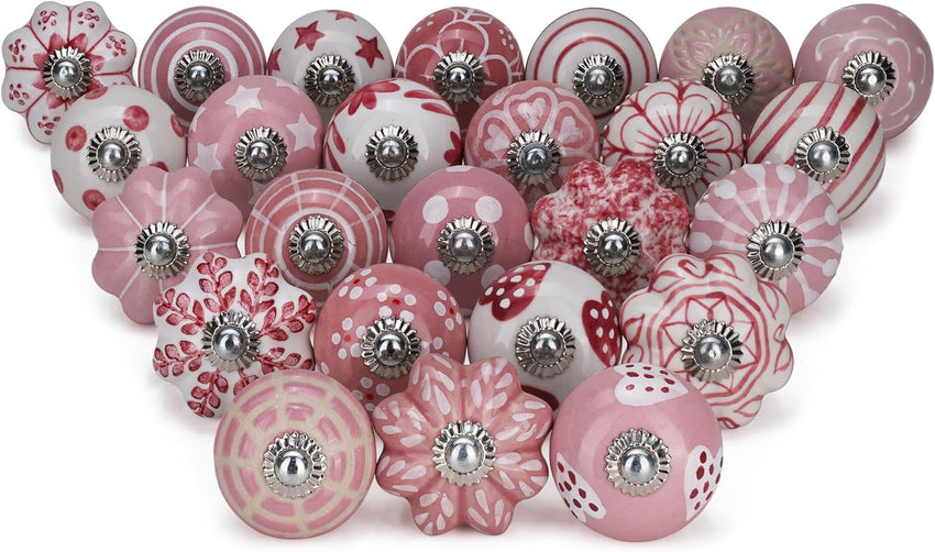 Ceramic Dresser Knobs Assorted Multicolour Decorative Pull Handles Pack of 23