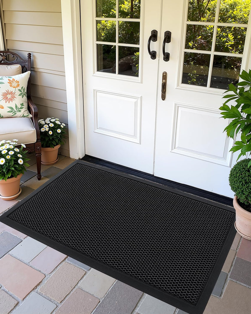 High Stretch Elastic Silk Doormat Outdoor Non-Slip Quick-Dry Rubber Back 90x150cm â Black/Grey