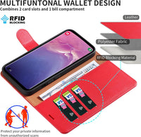 STAWLKA Case for Samsung Galaxy S10, Premium PU Leather Flip Magnetic Buckle Wallet Case Kickstand Blocking RFID Shockproof Protective Phone Cover for Samsung Galaxy S10 - Red