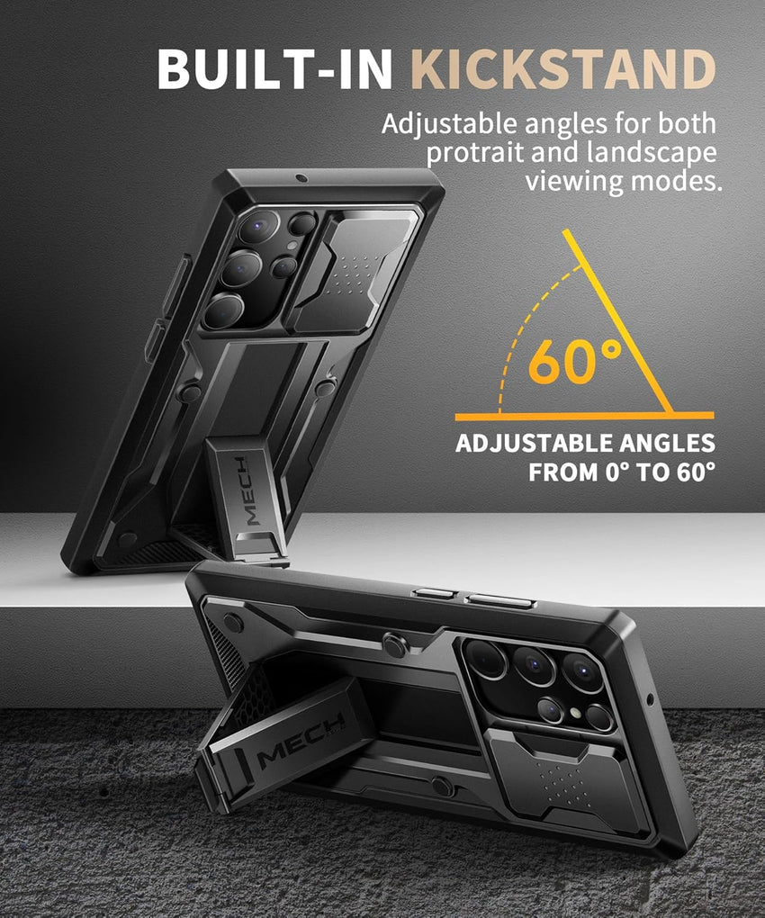 Samsung Galaxy S23 Ultra Case Military Grade Shockproof with Kickstand & Camera Cover â Black