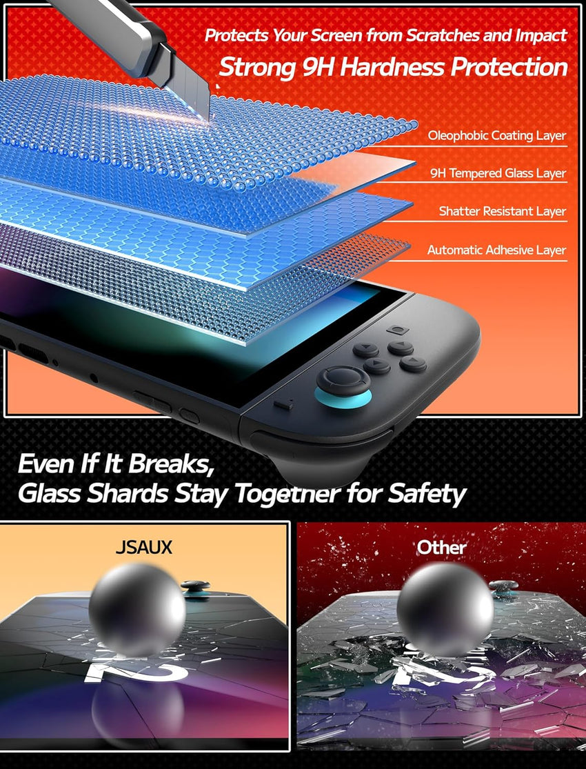 JSAUX 3-Pack Screen Protector for Nintendo Switch 2, Easy to Install with Guiding Frame Tempered Glass Ultra HD Glass Protector 9H Hardness Scratch Resistant