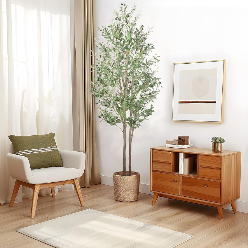 Alupssuc 7FT Artificial Olive Tree, Fake Olive Tree with Lifelike Leaves and Fruits, Faux Tall Plant Indoor Outdoor for Home Living Room Bedroom Balcony Corner Office Garden Decor, 210cm