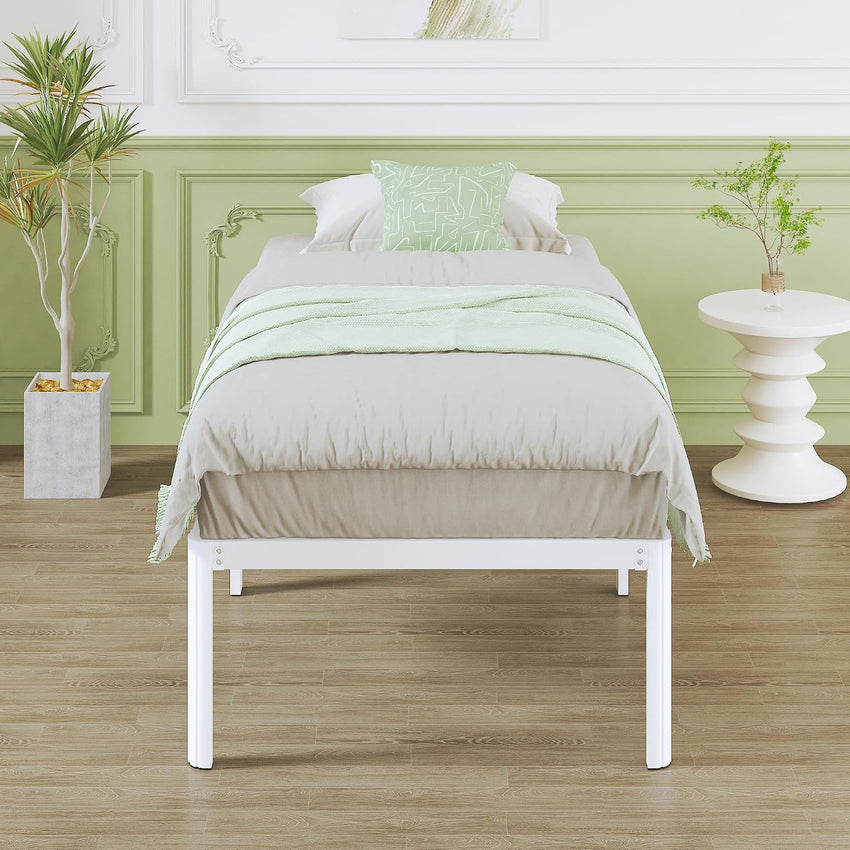 Metal Bed Frame 80x190cm Steel Slats Underbed Storage 41cm High White