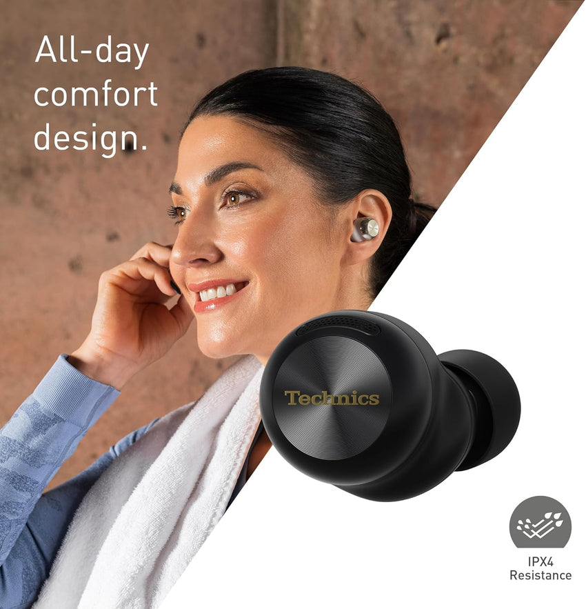 Technics EAH-AZ100E-K Wireless Earbuds with Noise Cancelling, Multipoint Bluetooth, Voice Focus AI, Comfortable In-Ear Headphones, Black