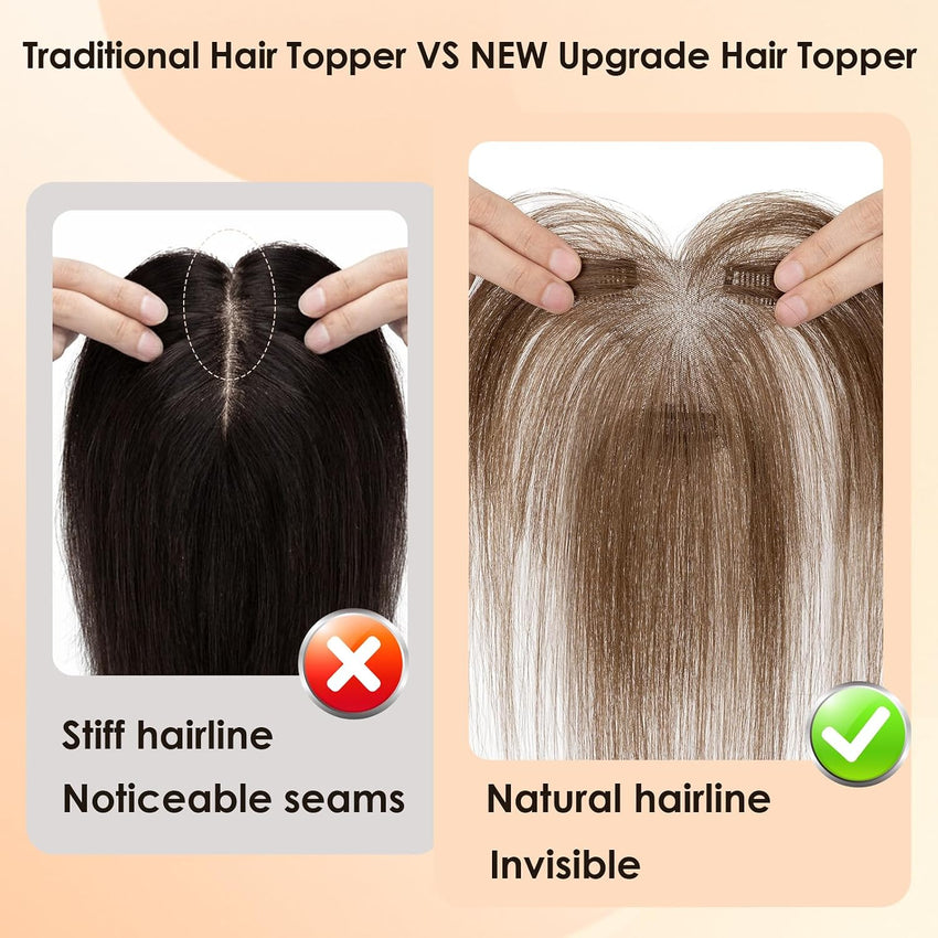 Human Hair Topper Side Bangs 9x12cm TâShaped HandâStitched Base 360Â° Coverage 13g â Medium Brown #4