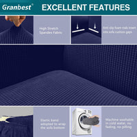 Granbest High Stretch Sofa Covers 2 Seater Super Soft Loveseat Cover Universal Couch Covers Jacquard Sofa Cover for Dogs Non Slip Furniture Protector Machine Washable (2 Seater, Navy Blue)