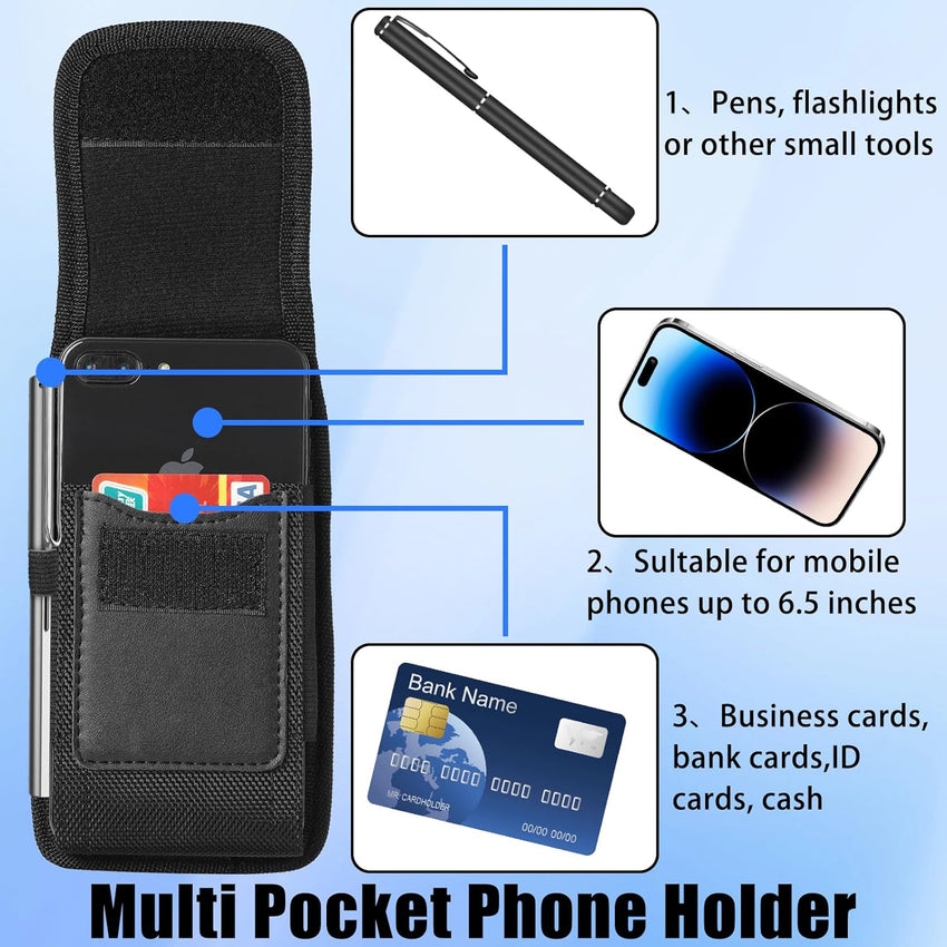 Cell Phone Belt Holster,Phone Nylon Holster Case,Mobile Phone Pouch with Belt Loop,Heavy Duty Phone Cover with Belt Clip for 5.8-6.8 inch smartphones