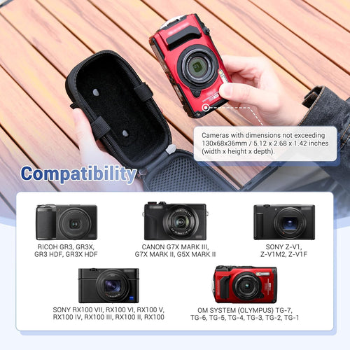 JJC Shockproof Hard Shell Travel Case Storage Box for OM-System Olympus Tough TG-7 TG-6 TG-5 TG-4 TG-3 TG-2 TG-1 RICOH GR3 Canon G7X Sony RX100 Series, Replace Olympus CSCH-107 Hard Case