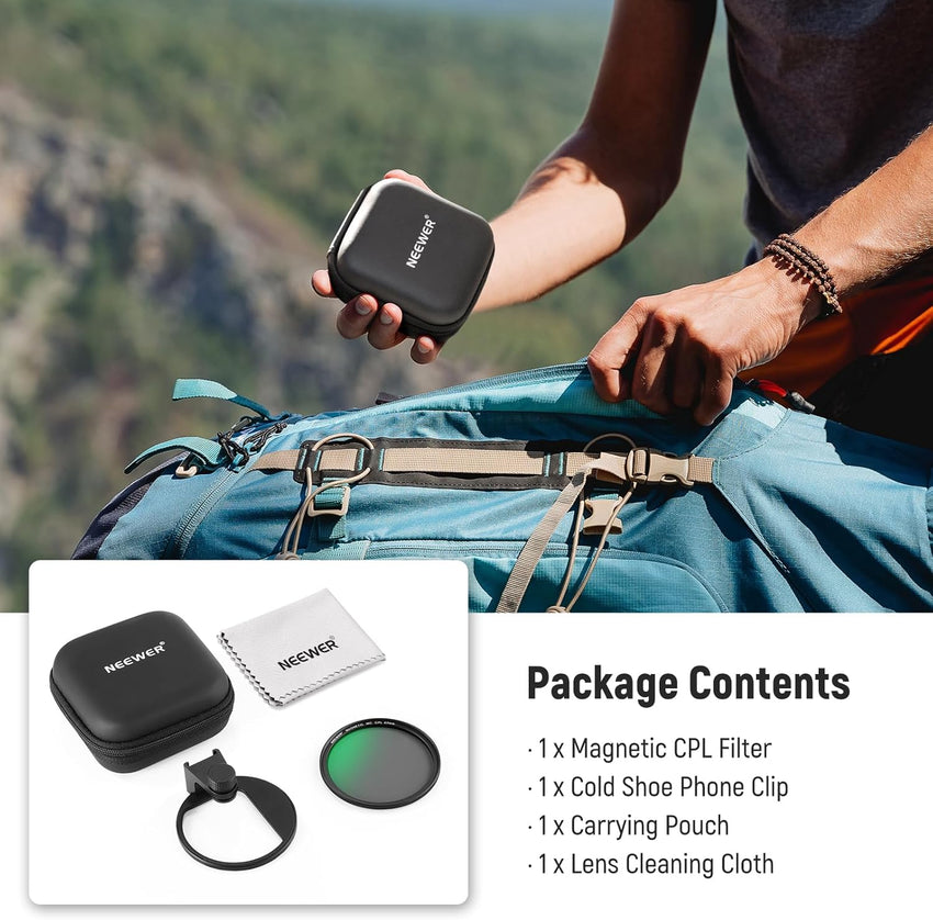 NEEWER 67mm Magnetic CPL Filter, Circular Polarizing Filter with Cold Shoe Camera Lens Clip, Photography Accessories Compatible with Samsung Galaxy Android