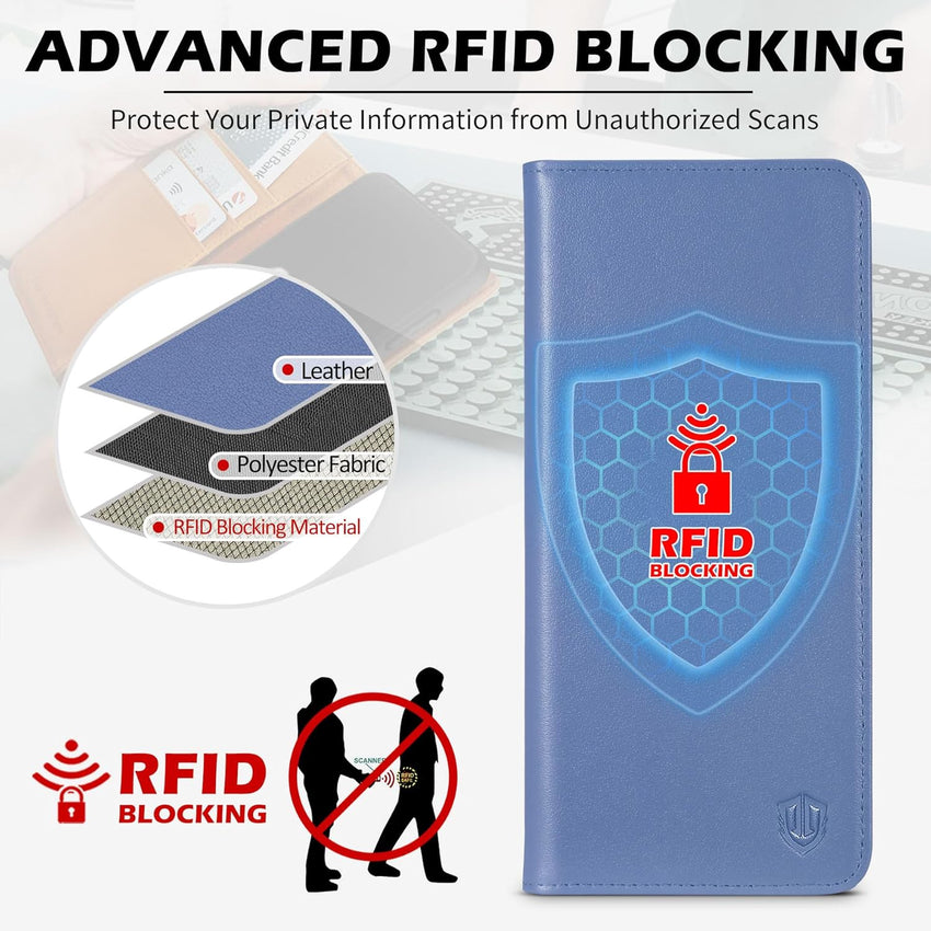 SHIELDON Flip Case for Galaxy S24 FE 6.7", Genuine Leather Wallet Case with [Kickstand][RFID Blocking][Card Slots][Magnetic Closure] Shockproof Phone Cover Compatible with Galaxy S24FE - Navy Blue