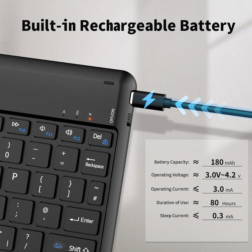 EasyAcc Bluetooth Keyboard, Ultra-Slim Wireless Keyboard UK Layout Quiet Portable Design with Built-in Rechargeable Battery for iOS, Mac, iPad, Windows and Android, Black
