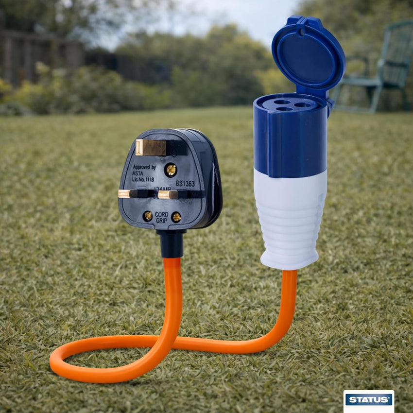 UK Plug to 16A Site Socket Adaptor Cable IP44 Weatherproof â 20cm