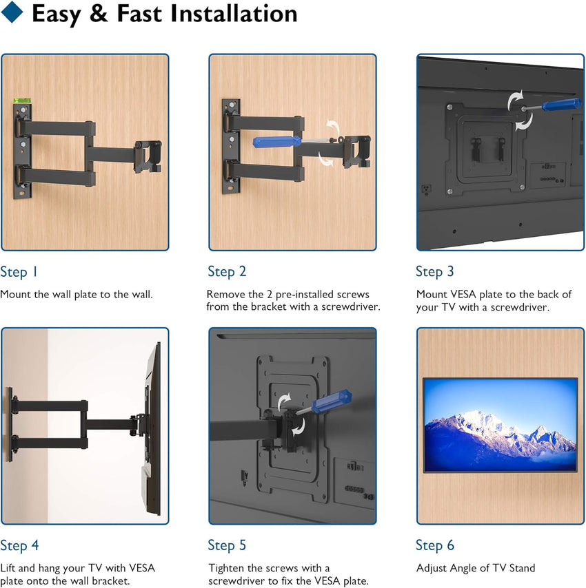 BONTEC TV Wall Bracket Mount for most 13-43 Inch LED/LCD/OLED Flat TVs/Monitors, Swivel Tilt, Extendable and Retractable TV Wall Mount With Articulating Arms up to 35kg, Max VESA 200 x 200mm
