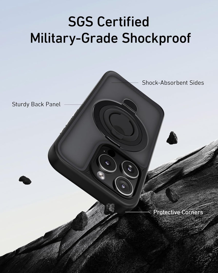Anker MagGo Magnetic Case with 360^0 Soft Silicone Ring Stand for iPhone 15, Slim and Durable MagSafe-Compatible Protective Cover, 2-in-1 Shockproof Case Exclusively for iPhone 15 Black