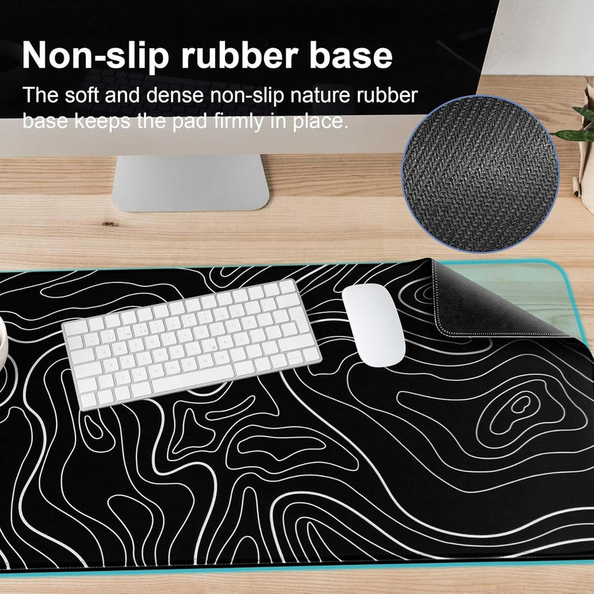 DAWNTREES 900 x 400 x 3 mm Desk Pad,Extended Contour Mouse Mat for Home and Office,Large Gaming Mouse pad Laptop Keyboard Mat with Non-Slip Rubber Base,Stitched Edges