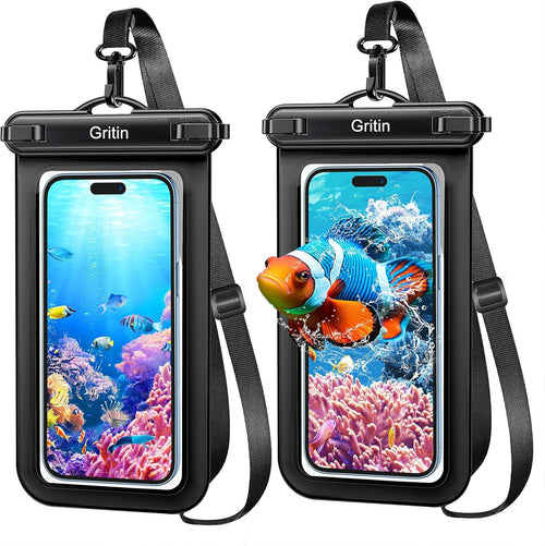 Gritin Waterproof Phone Pouch, 2 Pack IPX8 Waterproof Phone Case Bag for Swimming, Adjustable Lanyard Underwater Dry Bag for iPhone 16 15 14 13 12,Galaxy S24 S23 S22 and Other Smartphones up to 7"