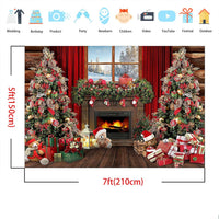 Avezano Christmas Fireplace Backdrop Xmas Tree Gifts Wooden Window Background Holiday Family Party Decorations Happy New Year Xmas Baby Shower Kids Birthday Party Portrait Banner(7ft x 5ft)