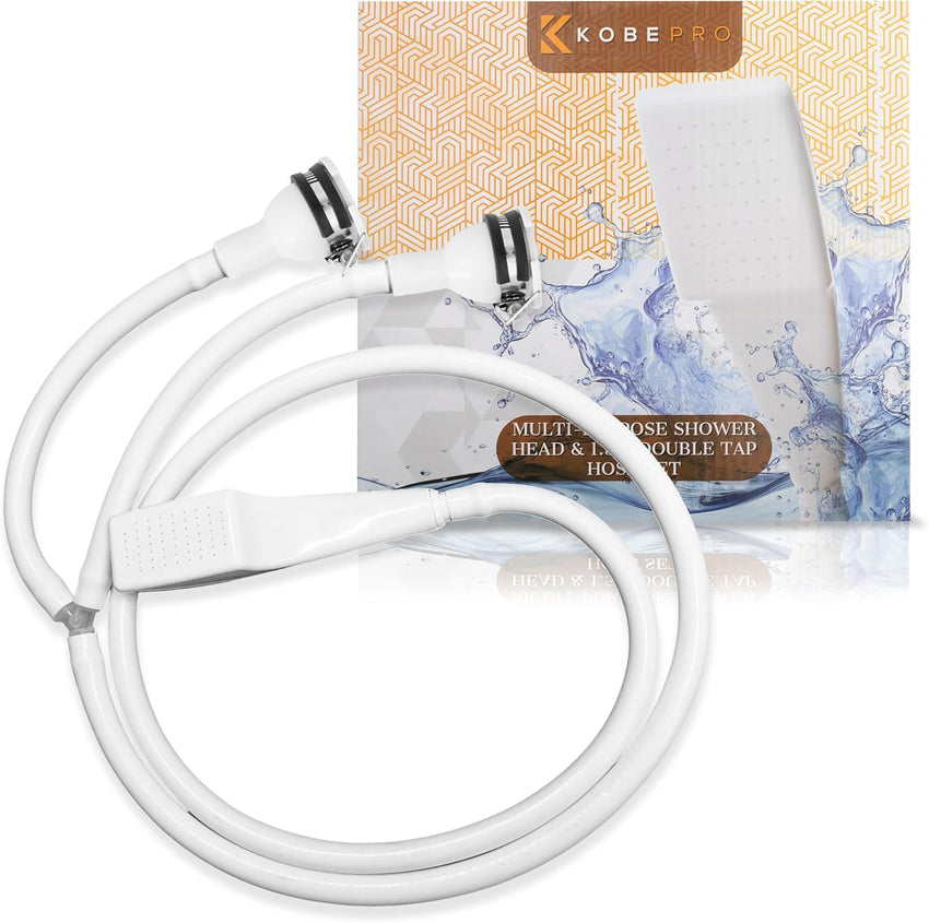 Kobe Professional Double Tap Shower Attachment for Bath/Extra Long Shower Head and Hose Set for Bath Taps - Secure Fit Clamp Included - Perfect Portable Shower/Portable Dog Shower - 1.5m Hose