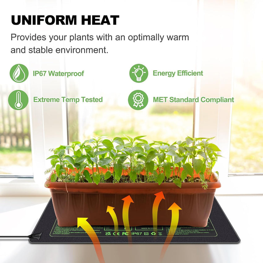Hyindoor Heat Mat for Plants,Waterproof Seedling Heat Mat with Thermostat 10.63â*21.26â Germination Heated Propagator Warming Mat for Indoor Gardening Greenhouse(2 Pack)