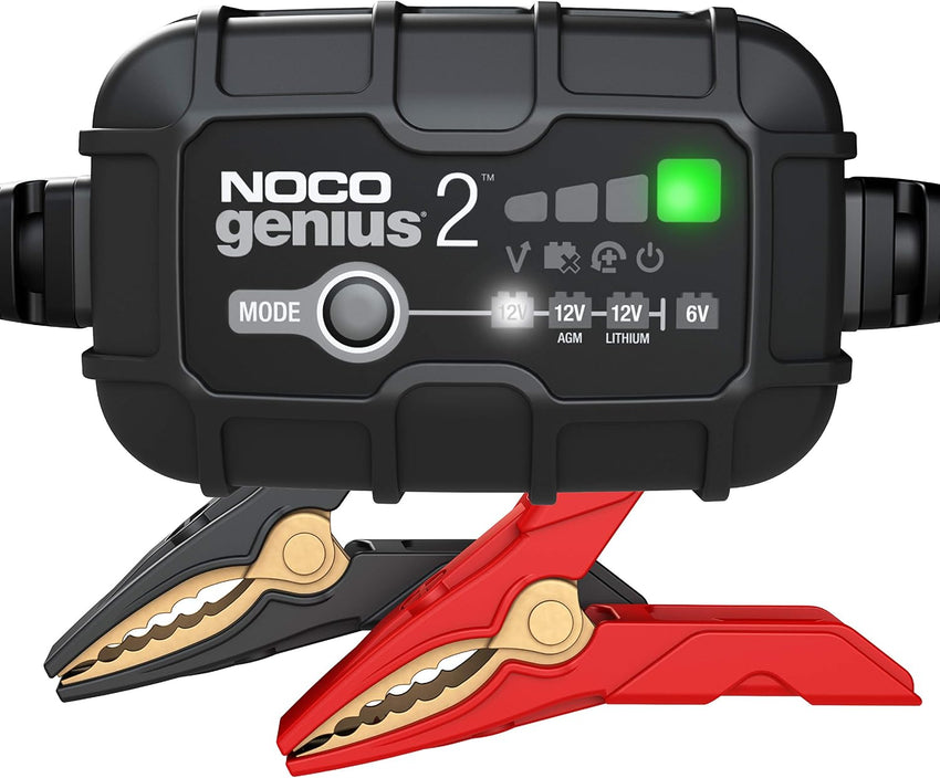 NOCO GENIUS2: 2A 6V/12V Smart Battery Charger - Automatic Maintainer, Trickle Charger & Desulfator with Overcharge Protection & Temperature Compensation - For Lead-Acid & Lithium Batteries