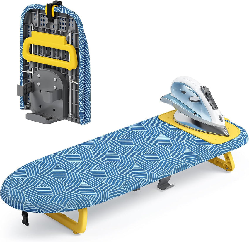 KINGRACK Tabletop Ironing Board Mini Foldable with Iron Holder 12x32, Blue