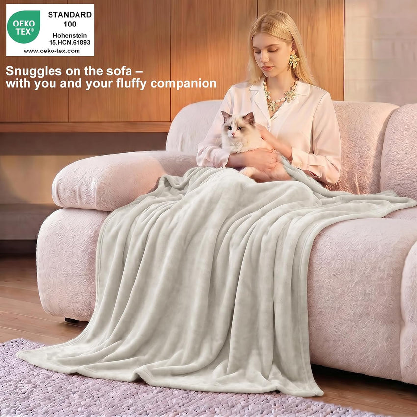 Fleece Blanket King XXL Soft Warm Extra Large Throw Beige 270x230cm