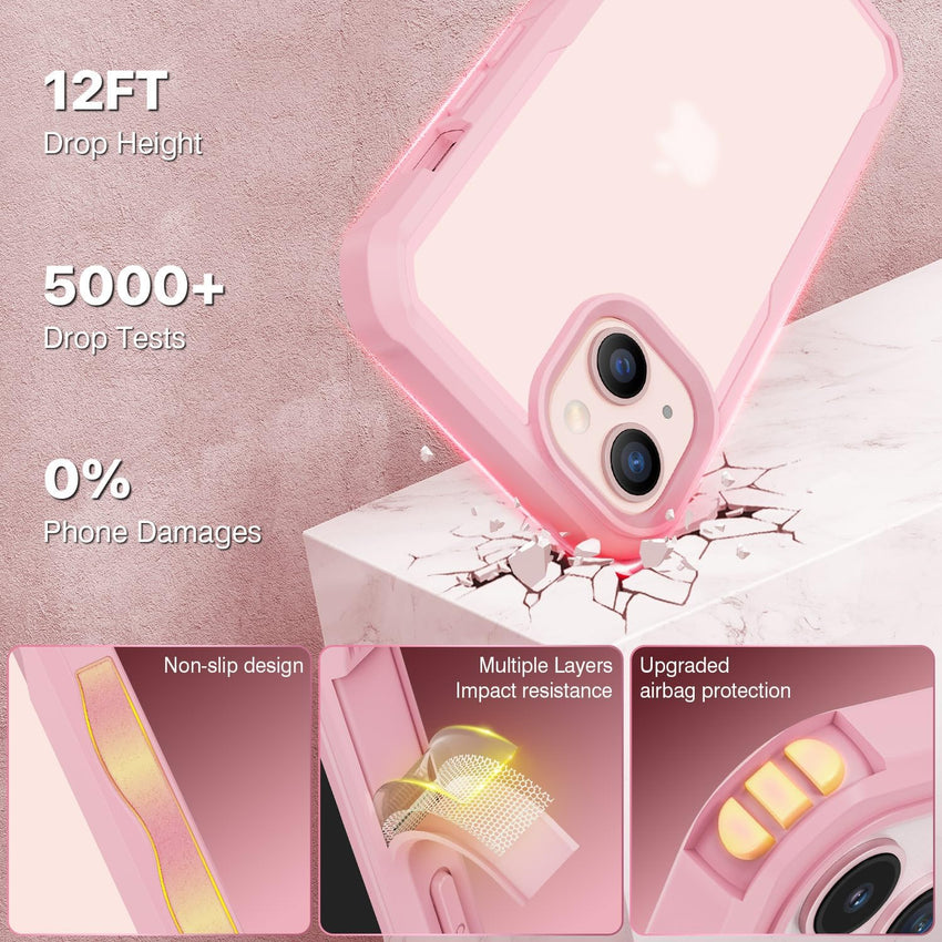 CENHUFO Compatible with iPhone 17 Pro Case Built-in Glass Screen Protector, Full Camera Protection, Fits for Magsafe, 360 Full Body Shockproof Bumper Phone Case for iPhone 17 Pro 6.3 Inch -Pink