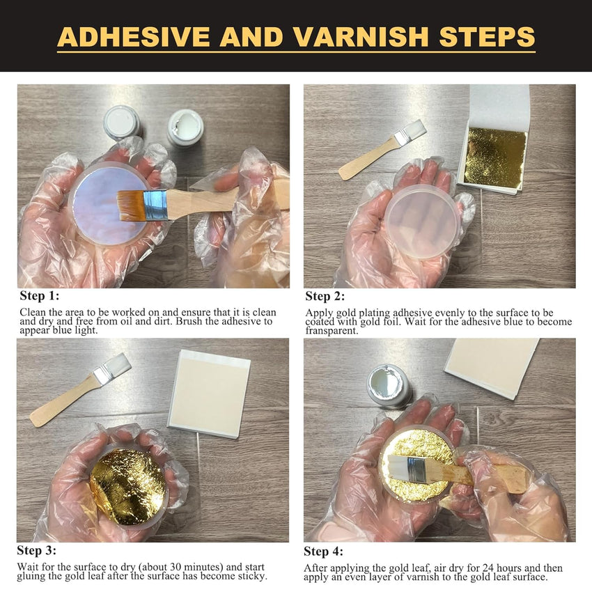 Wadities Gold Leaf Gilding Adhesive Set, 100ml Water Based Metal Leaf Glue and 100ml Varnish, Gold Leaf Sheets 100 pcs, 2 Brushes, for Craft, Painting and Arts