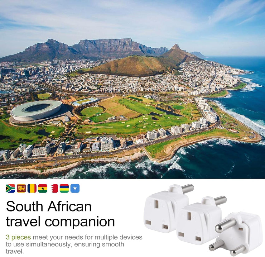 2-Pack UK to South Africa Plug Adapters South Africa Power Converter Grounded Universal Travel Adapter 3 Pin South Africa, Ghana, Bahrain, Mauritius etc International Type M Plug (White)