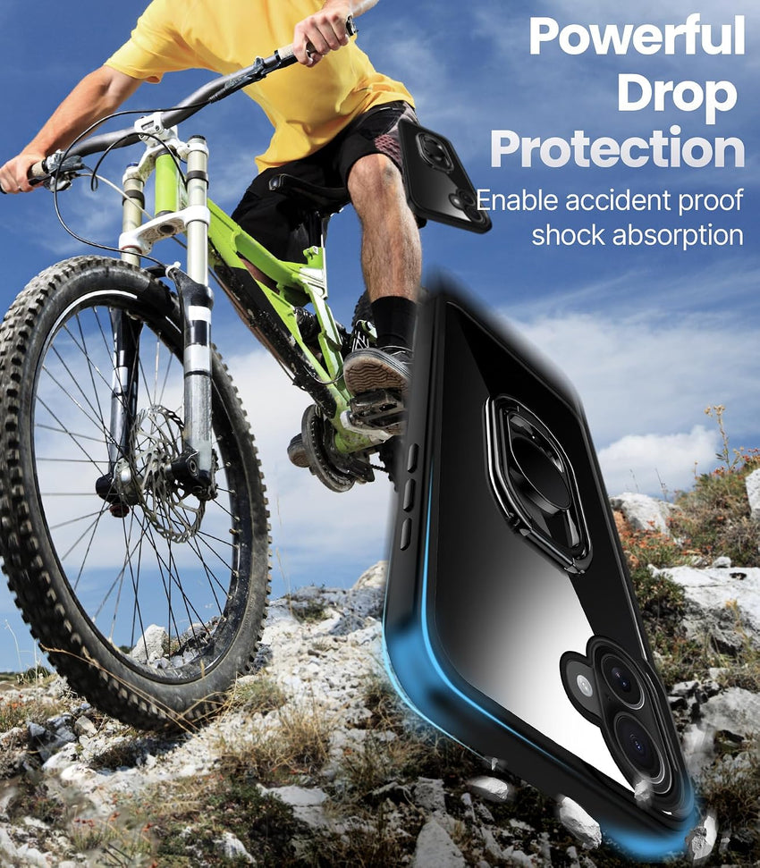 SHIELDS UP for iPhone 16 Case with Stand, Phone Case Clear with Double Ring HolderAdjustable & Fodable Shockproof Protective Cover for iPhone 16 6.1'' - Clear Black