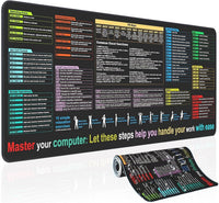 Keyboard Shortcut Mat - Black Oversize Desk Mouse Pad 40x90 Cm, Non-Slip, Dirt Resistant Computer Mat | Smooth Accessory Shortcut Guide for Coding Study Office Room Home Setup