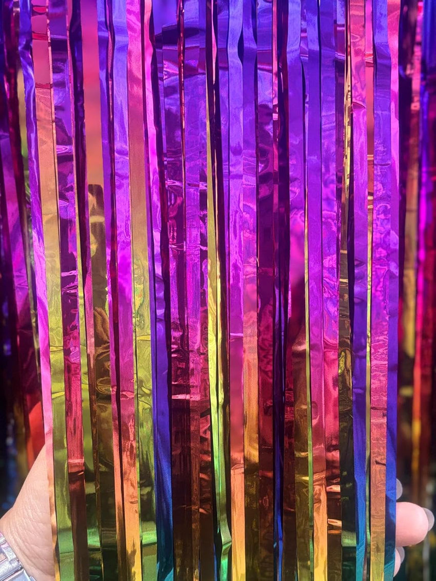 3pcs 2M X 1M Rainbow Multicolour Metallic Tinsel Curtains Aluminum Foil Flow Silk Curtain Background Streamer Birthday Party Wedding Holiday Decoration (Rainbow)