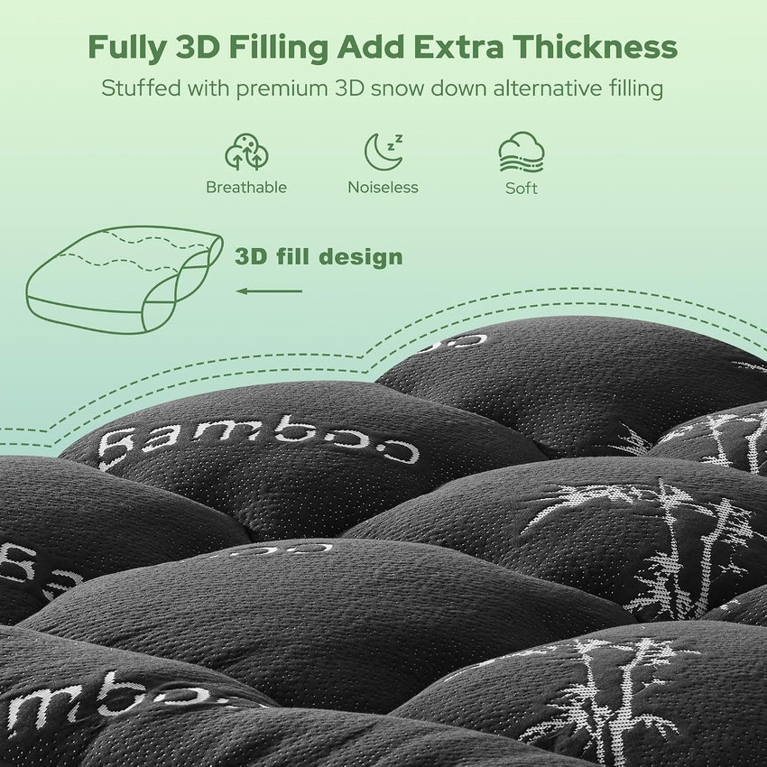 Single Mattress Topper Soft Quilted Thick Deep Pocket Back Pain Relief Grey