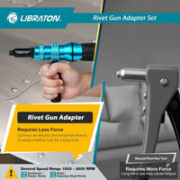 Libraton Rivet Gun Adapter for Electric Drill with Handle for Pop Rivets 2.4mm-4.8mm Black