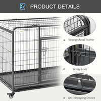PawHut Metal Dog Cage Kennel Locking Door & Wheels Removable Tray Openable Top For Extra Large Pets 125 x 76 x 81 cm