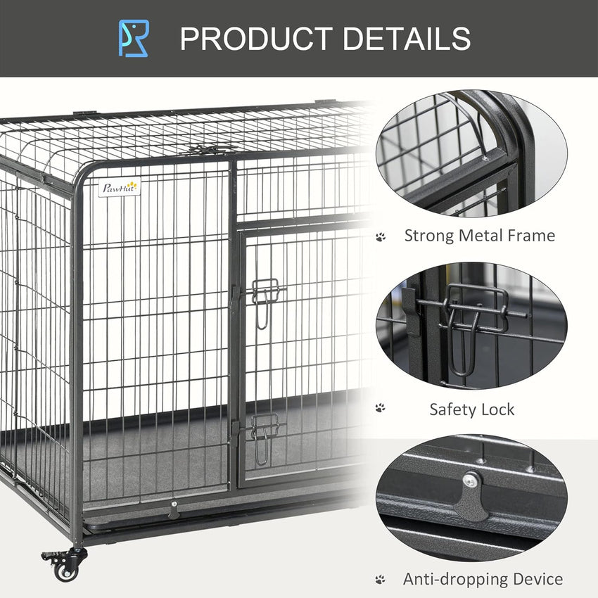 PawHut Metal Dog Cage Kennel Locking Door & Wheels Removable Tray Openable Top For Extra Large Pets 125 x 76 x 81 cm