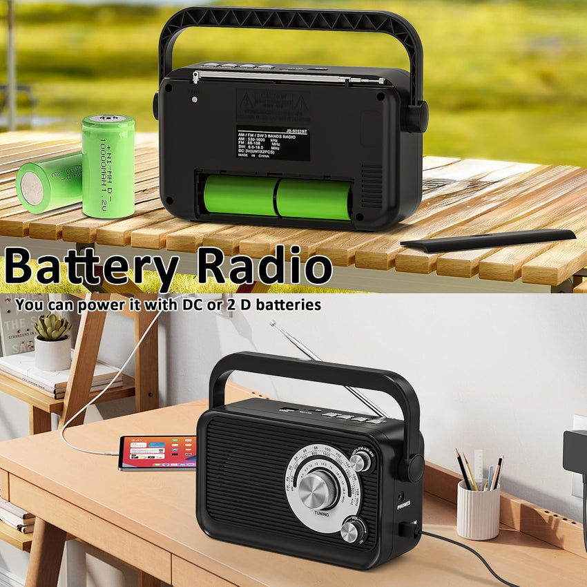 Tendak Portable Radio, Transistor Radio FM AM SW with Excellent Reception, Bluetooth, Headphone Jack, 5W Large Speaker, Large Dial Easy to Use for Seniors Elderly