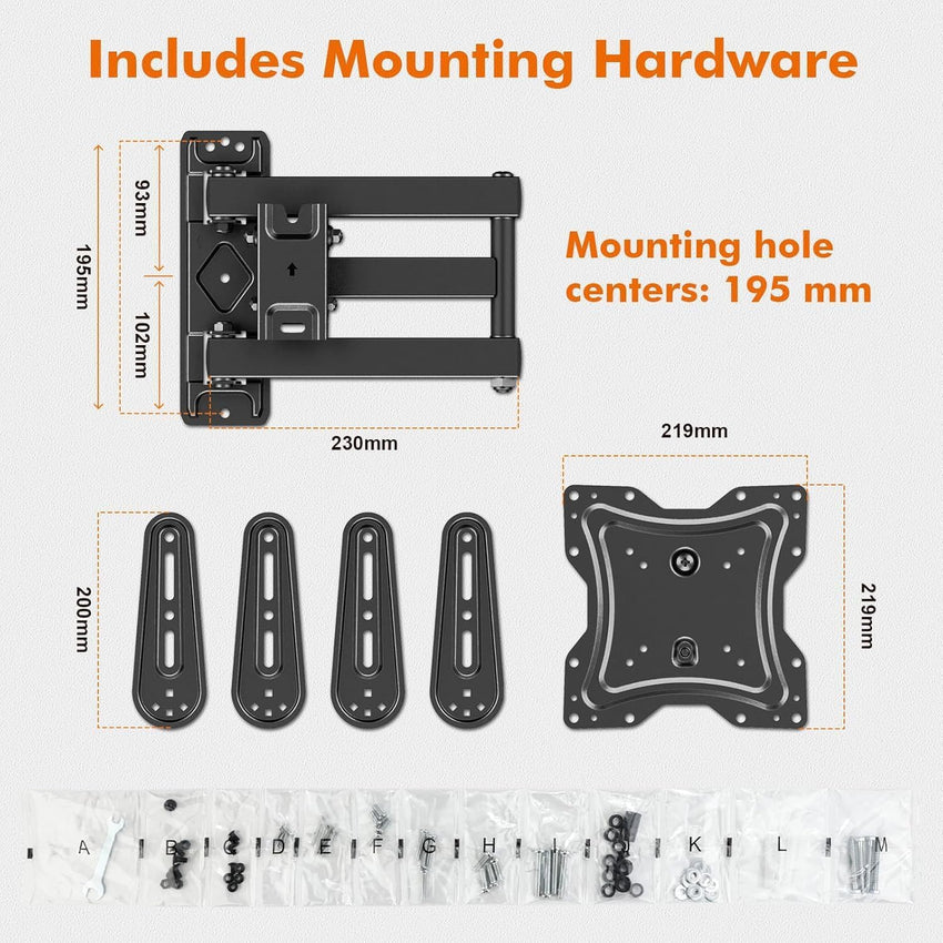 GRIFEMA TV Wall Bracket for 26-65 Inch Flat & Curved Screens - Universal Full Motion TV Wall Mount with Swivel & Tilt, Extendable Arm, Max VESA 400x400mm, Holds up to 35kg, Easy Installation, GB1010