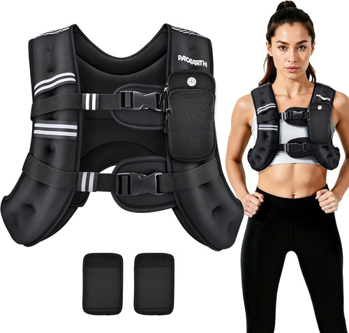 PACEARTH Weighted Vest with Ankle/Wrist Weights 7.3 kg Body Weight Vest with Reflective Stripe, Size-Adjustable Workout Equipment for Strength Training, Walking, Jogging, Running for Men Women