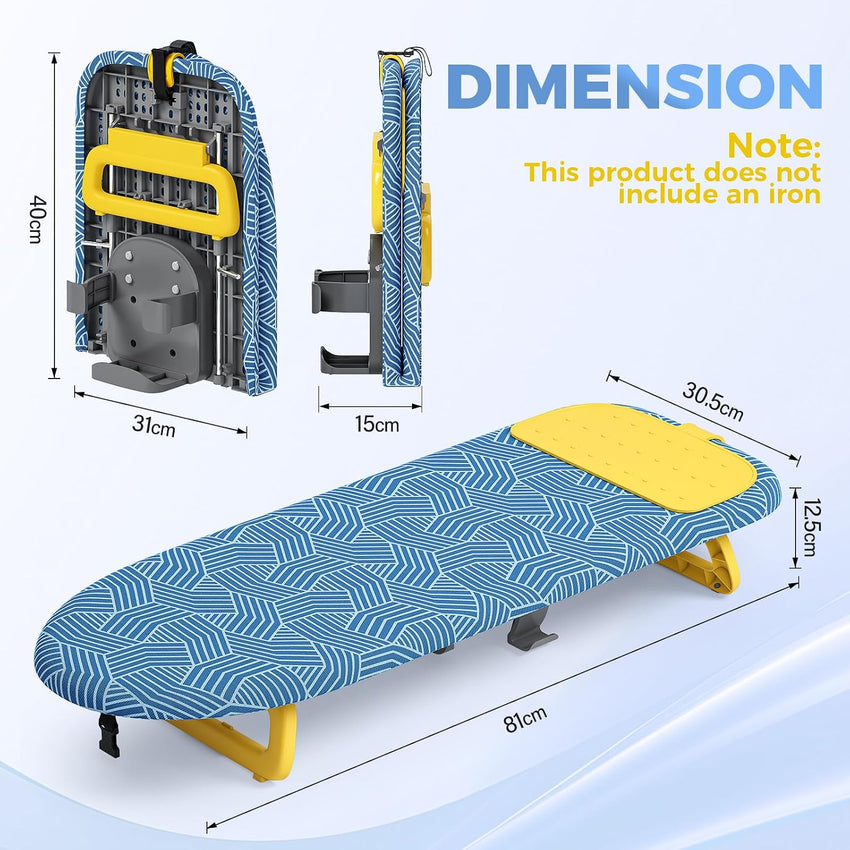 KINGRACK Tabletop Ironing Board Mini Foldable with Iron Holder 12x32, Blue