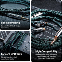 Linsoul Tripowin Zonie 16 Core Silver Plated Cable SPC Earphone cable for 7hz Timeless TINHIFI T3 T2 PRO T4 (MMCX, 3.5mm, Moss)