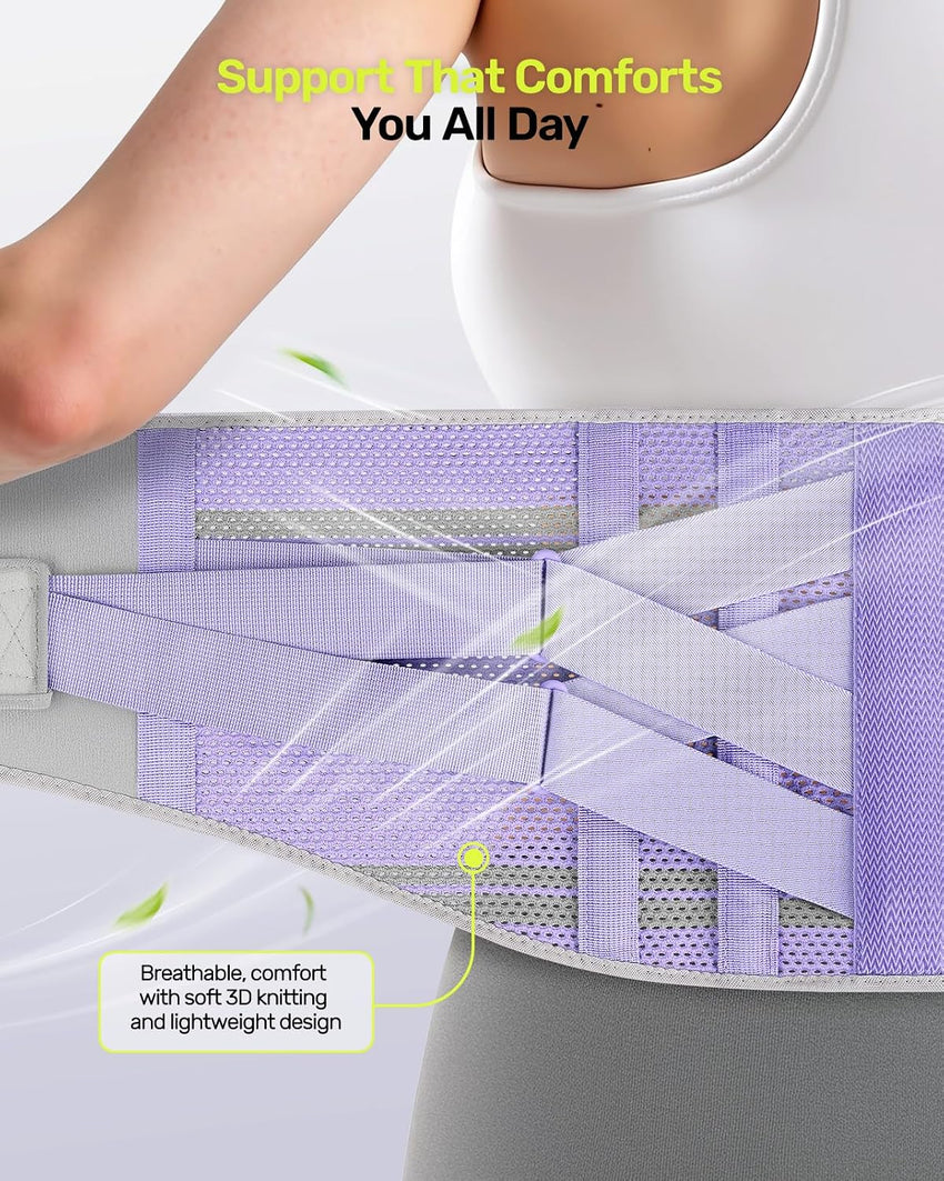 Women's Back Support Belt Ergonomic Lumbar Brace with 3D Pad Kidney Support Purple M (85-100 cm)