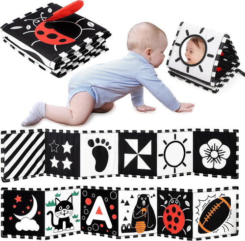 URMYWO Baby Toys 0-6 Months, Black and White Sensory Toys Brain Development, Tummy Time Toys, Soft Baby Book, Baby Essentials for Newborn 0-6-12 Months Montessori Toy Gifts