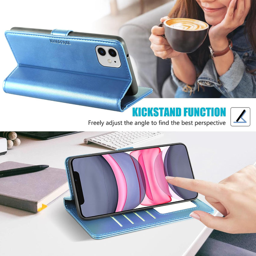 Kuafcase Compatible for iPhone 11 Case with 4 Card Slots Magnetic Closure Kickstand Shockproof Protective Phone Case Compatible for iPhone 11 - Sky Blue