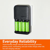 Amazon Basics Rechargeable Batteries NiMH, AAA 800mAh 4-Pack + AA 2000mAh 4 Pack with 4 Bay Battery Charger, UK Plug, Black