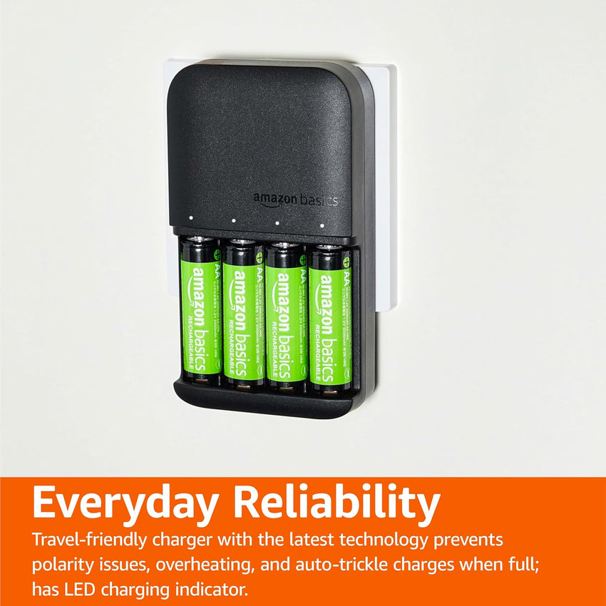 Amazon Basics Rechargeable Batteries NiMH, AAA 800mAh 4-Pack + AA 2000mAh 4 Pack with 4 Bay Battery Charger, UK Plug, Black