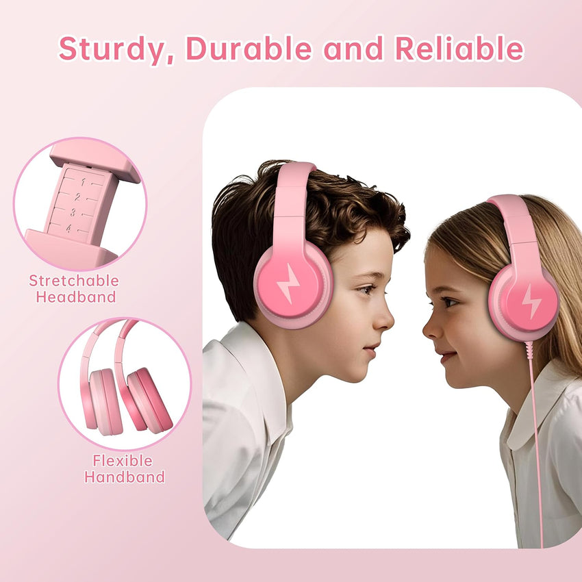 Candy Bila Kids Headphones, Wired Headphones for Kids Over Ear with Microphone, 85/94dB Volume Limiter Headphone for Girls Boys, Foldable Headphone for Learning & Entertainment,Gradient Purple