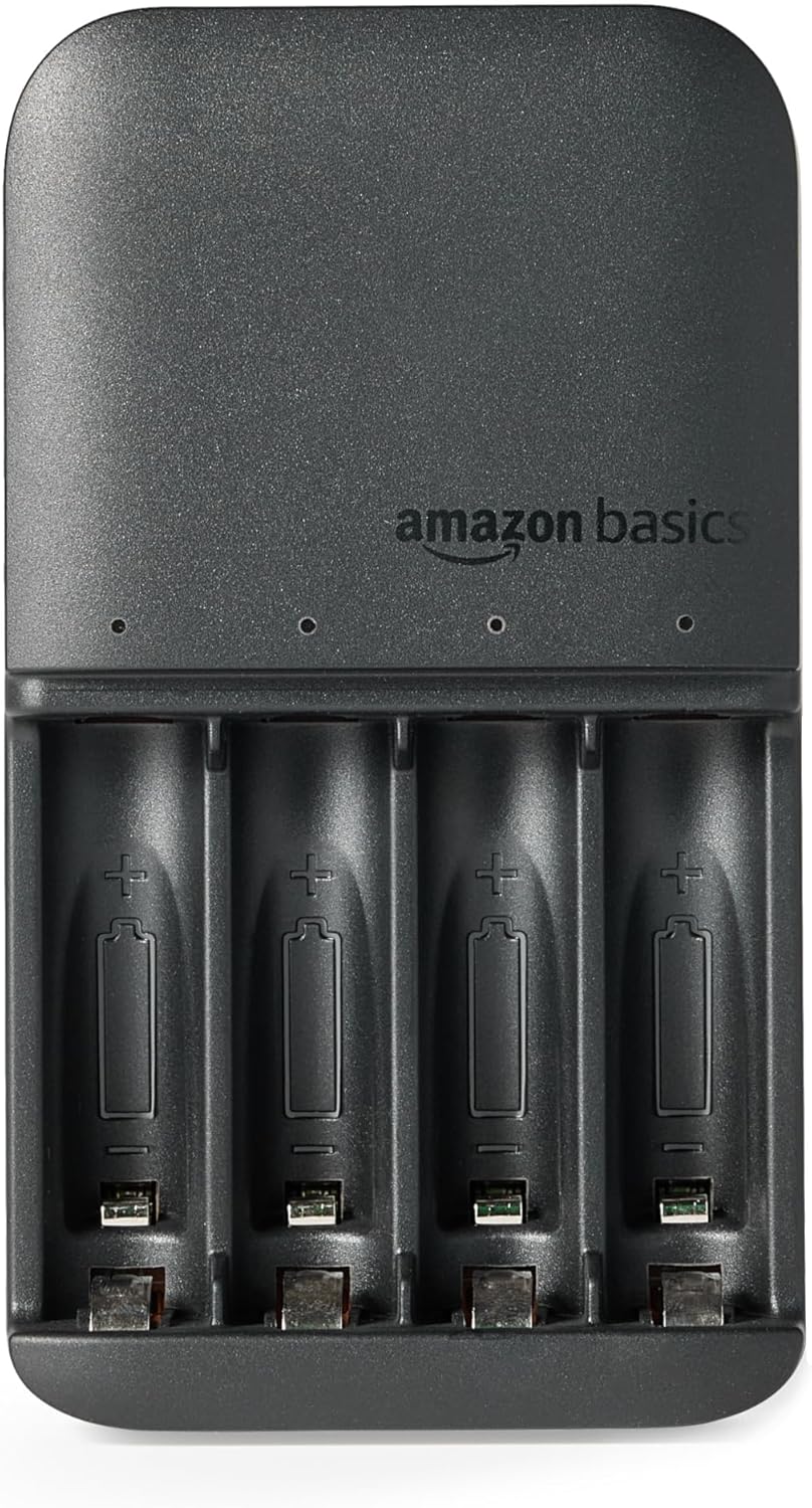 Amazon Basics Rechargeable Batteries NiMH, AAA 800mAh 4-Pack + AA 2000mAh 4 Pack with 4 Bay Battery Charger, UK Plug, Black