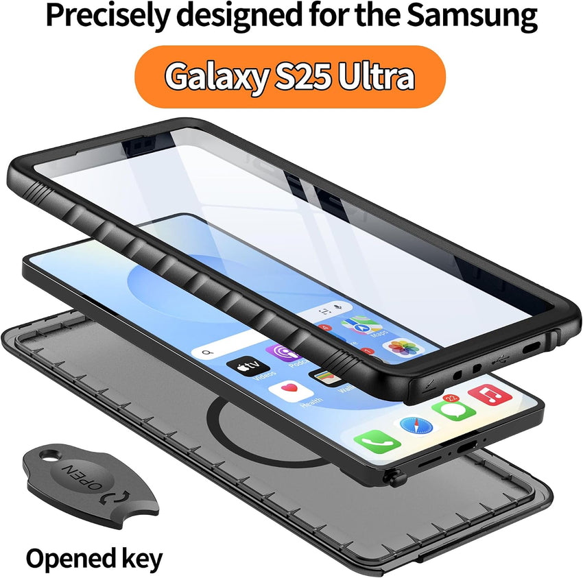 Magnetic Shockproof IP68 Waterproof 360Â° Case for Samsung S25 Ultra Compatible with MagSafe Black